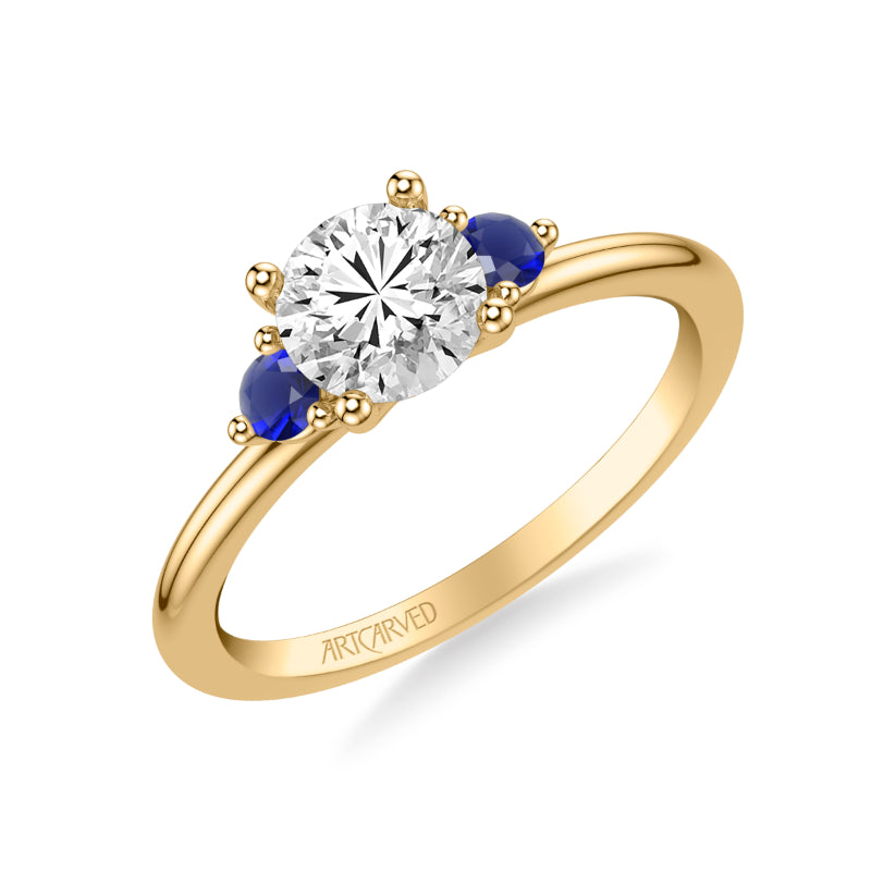 Artcarved Bridal Semi-Mounted with Side Stones Classic Engagement Ring 14K Yellow Gold & Blue Sapphire