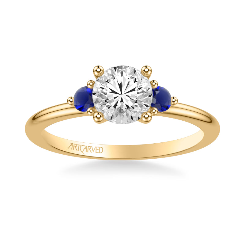 Artcarved Bridal Semi-Mounted with Side Stones Classic Engagement Ring 18K Yellow Gold & Blue Sapphire