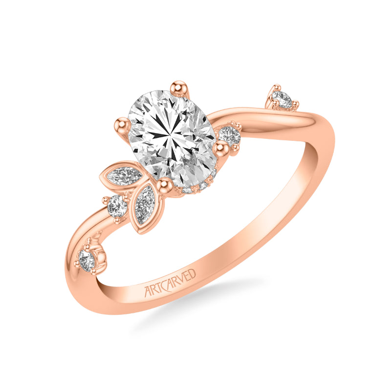 Artcarved Bridal Semi-Mounted with Side Stones Contemporary Engagement Ring 18K Rose Gold