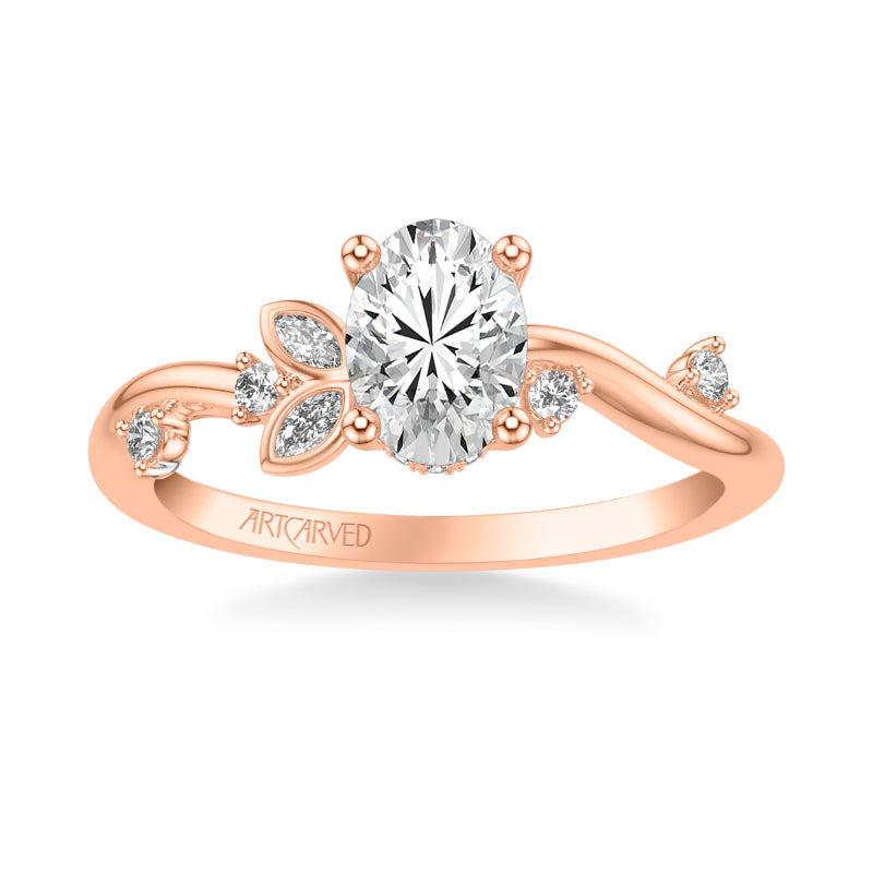 Artcarved Bridal Semi-Mounted with Side Stones Contemporary Engagement Ring 18K Rose Gold