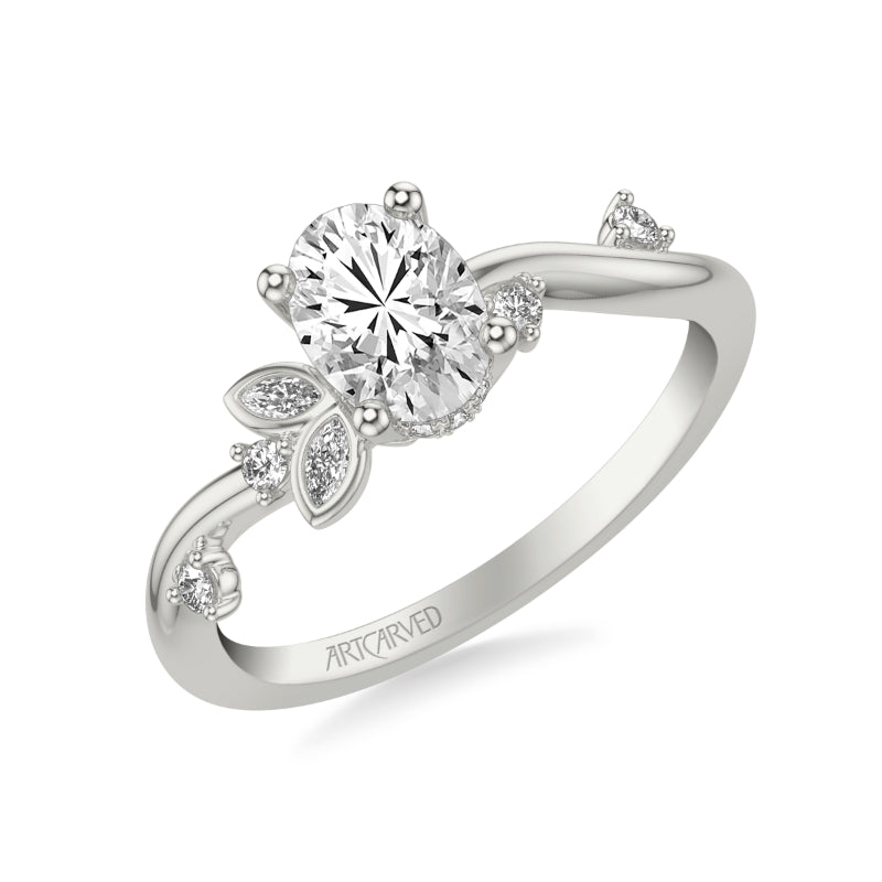 Artcarved Bridal Semi-Mounted with Side Stones Contemporary Engagement Ring 18K White Gold