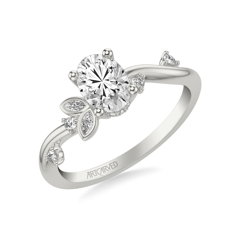 Artcarved Bridal Semi-Mounted with Side Stones Contemporary Engagement Ring 14K White Gold