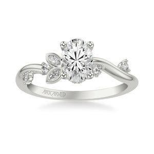 Artcarved Bridal Semi-Mounted with Side Stones Contemporary Engagement Ring 14K White Gold