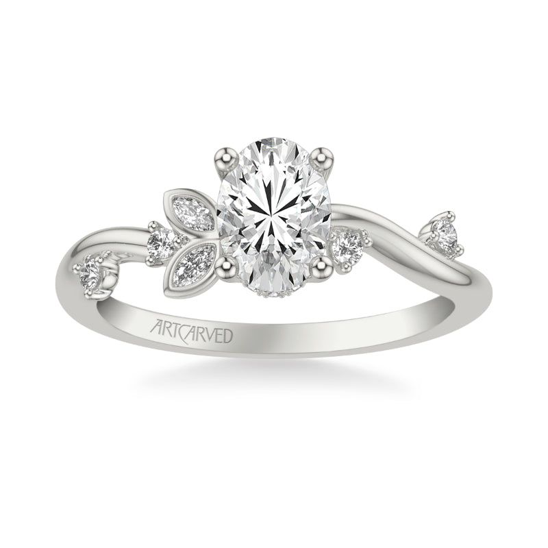 Artcarved Bridal Mounted with CZ Center Contemporary Engagement Ring 18K White Gold