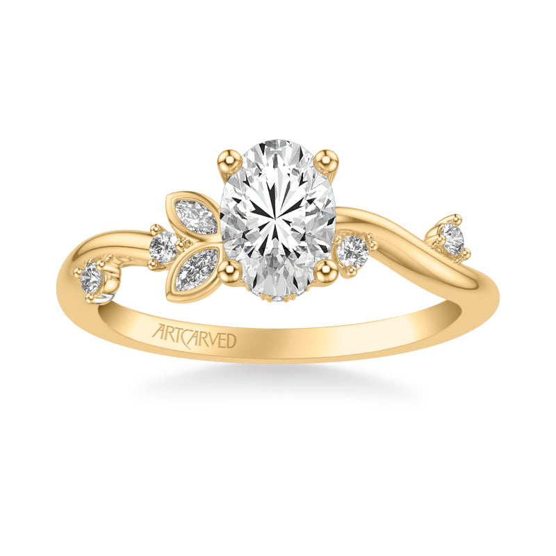 Artcarved Bridal Semi-Mounted with Side Stones Contemporary Engagement Ring 18K Yellow Gold