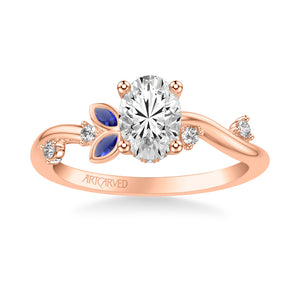 Artcarved Bridal Semi-Mounted with Side Stones Contemporary Engagement Ring 14K Rose Gold & Blue Sapphire