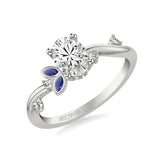 Artcarved Bridal Semi-Mounted with Side Stones Contemporary Engagement Ring 14K White Gold & Blue Sapphire