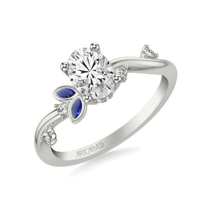 Artcarved Bridal Semi-Mounted with Side Stones Contemporary Engagement Ring 18K White Gold & Blue Sapphire