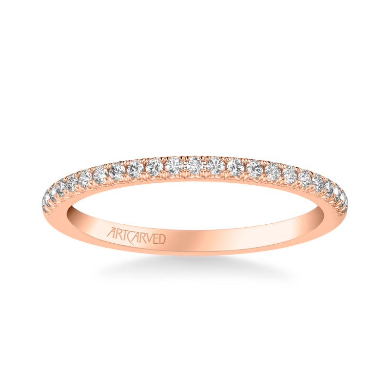 Artcarved Bridal Mounted with Side Stones Contemporary Diamond Wedding Band 18K Rose Gold