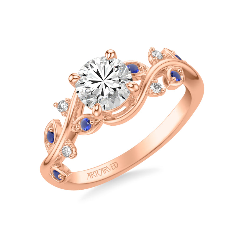 Artcarved Bridal Semi-Mounted with Side Stones Contemporary Engagement Ring 18K Rose Gold & Blue Sapphire