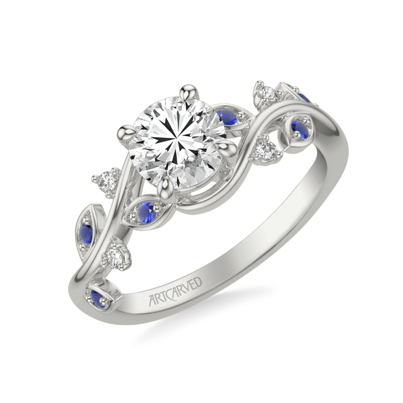 Artcarved Bridal Mounted with CZ Center Contemporary Engagement Ring 18K White Gold & Blue Sapphire