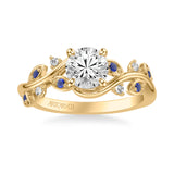 Artcarved Bridal Semi-Mounted with Side Stones Contemporary Engagement Ring 18K Yellow Gold & Blue Sapphire