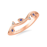 Artcarved Bridal Mounted with Side Stones Contemporary Wedding Band 18K Rose Gold & Blue Sapphire