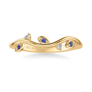 Artcarved Bridal Mounted with Side Stones Contemporary Wedding Band 18K Yellow Gold & Blue Sapphire
