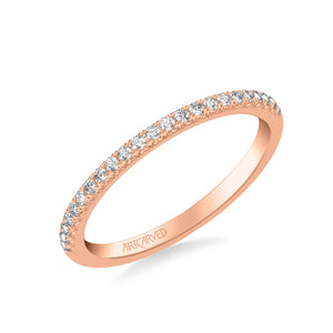 Artcarved Bridal Mounted with Side Stones Contemporary Diamond Wedding Band 18K Rose Gold