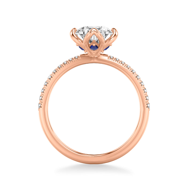 Artcarved Bridal Semi-Mounted with Side Stones Contemporary Engagement Ring 14K Rose Gold & Blue Sapphire