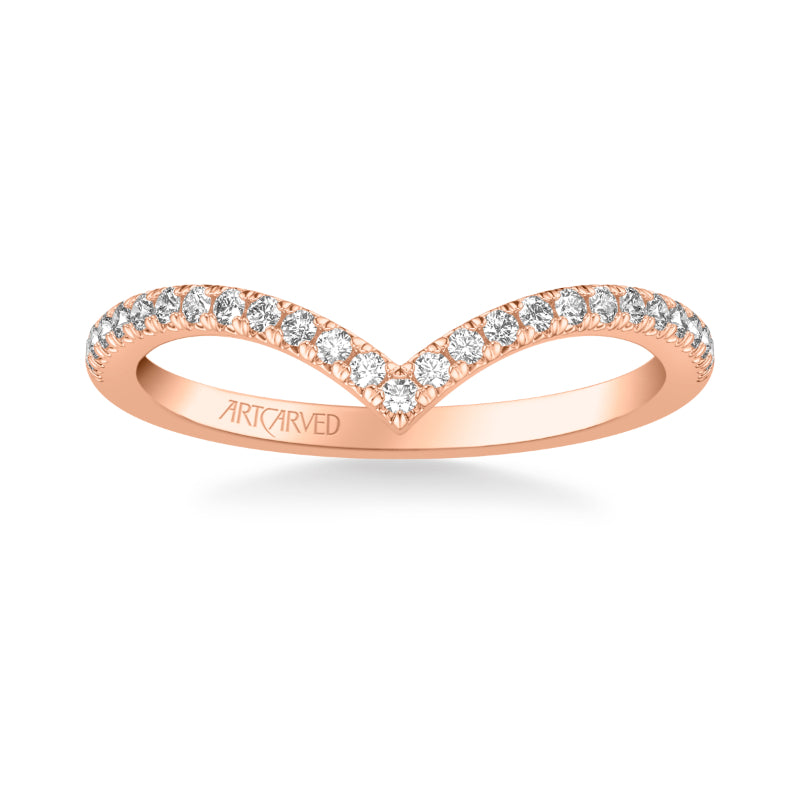 Artcarved Bridal Mounted with Side Stones Classic Diamond Wedding Band 14K Rose Gold