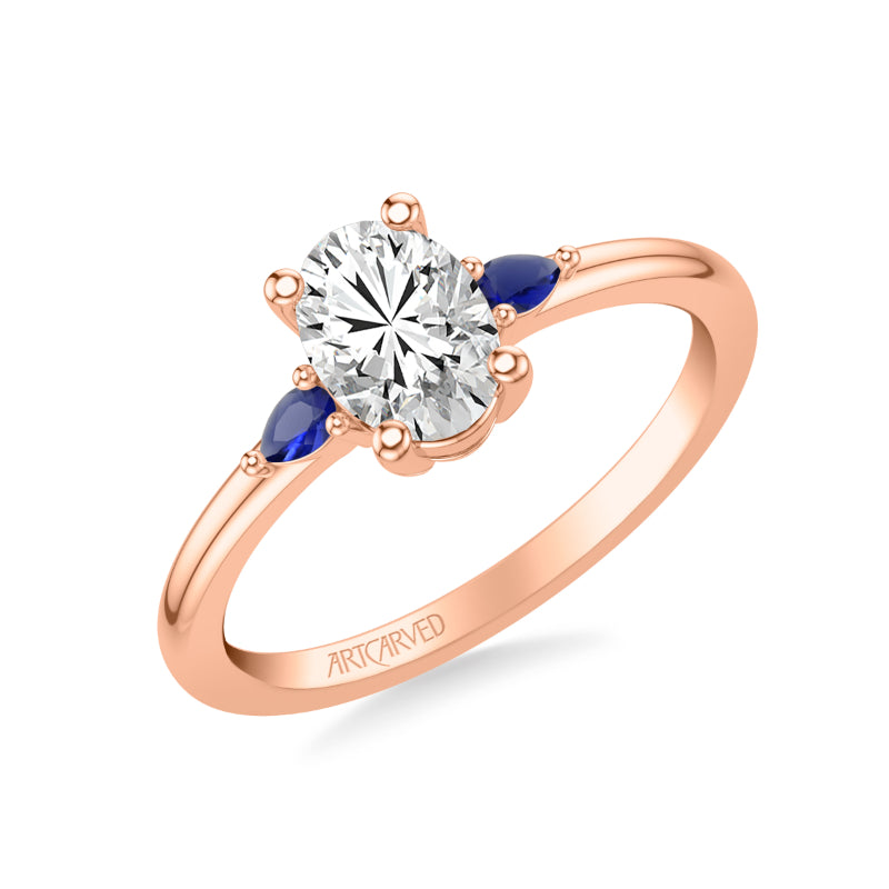 Artcarved Bridal Mounted with CZ Center Classic Gemstone Engagement Ring 18K Rose Gold & Blue Sapphire