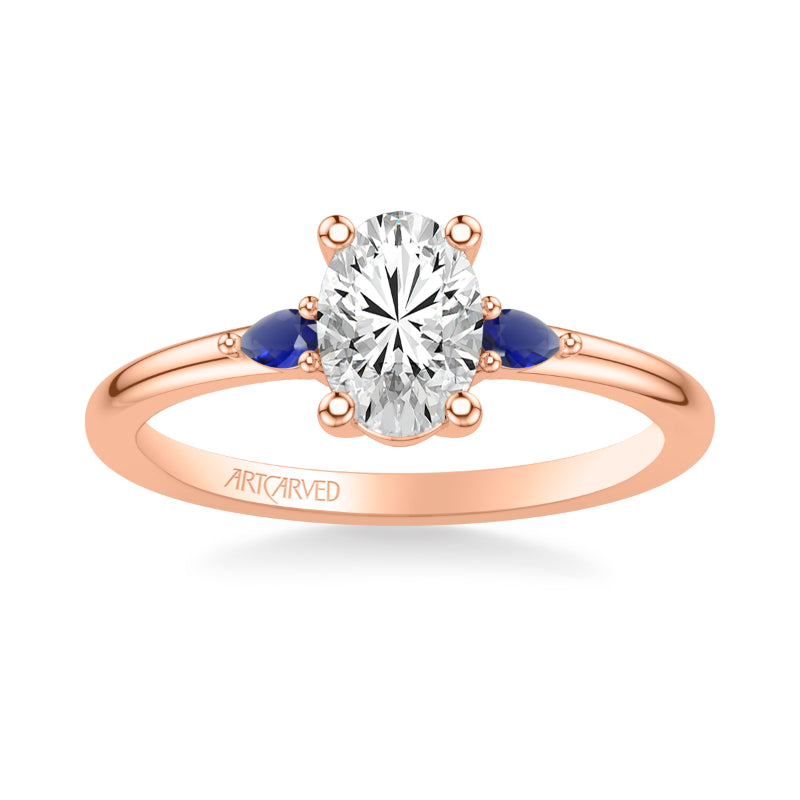 Artcarved Bridal Semi-Mounted with Side Stones Classic Gemstone Engagement Ring 14K Rose Gold & Blue Sapphire