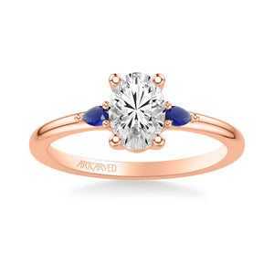 Artcarved Bridal Mounted with CZ Center Classic Gemstone Engagement Ring 14K Rose Gold & Blue Sapphire