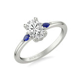 Artcarved Bridal Semi-Mounted with Side Stones Classic Engagement Ring 14K White Gold & Blue Sapphire