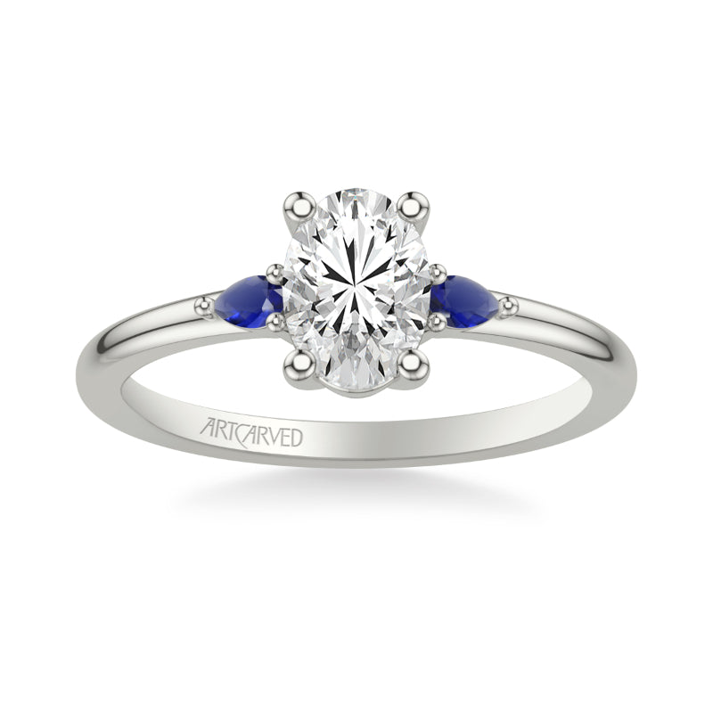 Artcarved Bridal Mounted with CZ Center Classic Engagement Ring 14K White Gold & Blue Sapphire