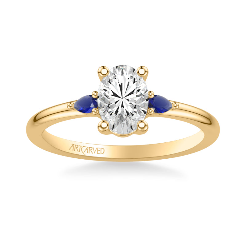 Artcarved Bridal Mounted with CZ Center Classic Gemstone Engagement Ring 18K Yellow Gold & Blue Sapphire