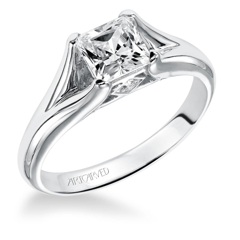 Artcarved Bridal Mounted with CZ Center Classic Engagement Ring Tally 14K White Gold