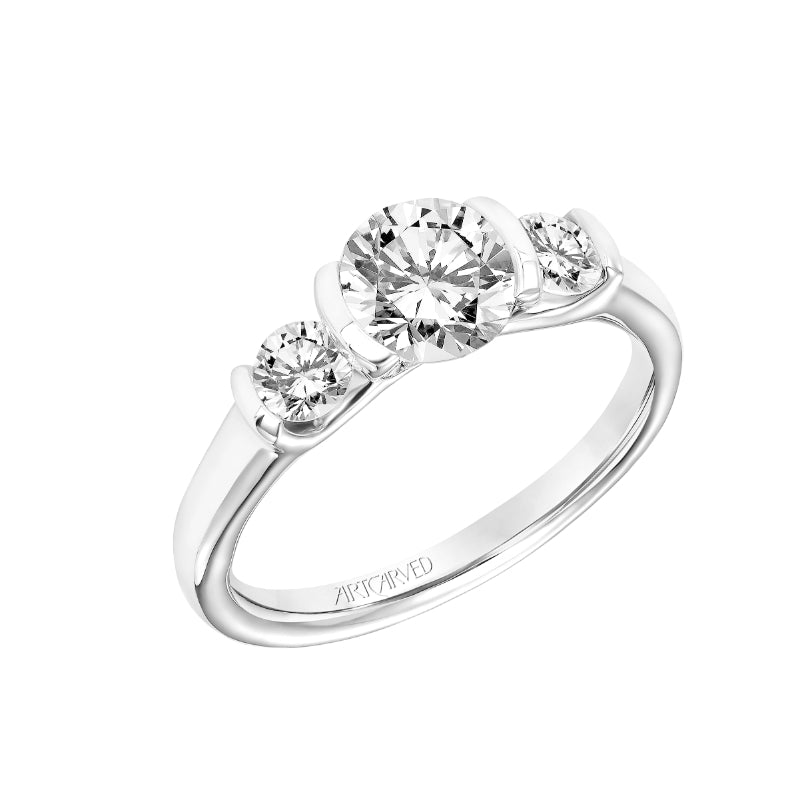 Artcarved Bridal Semi-Mounted with Side Stones Contemporary 3-Stone Engagement Ring Adriana 14K White Gold