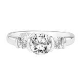 Artcarved Bridal Semi-Mounted with Side Stones Contemporary 3-Stone Engagement Ring Adriana 14K White Gold