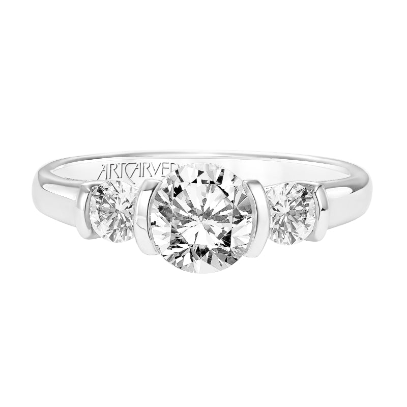 Artcarved Bridal Mounted with CZ Center Contemporary 3-Stone Engagement Ring Adriana 14K White Gold