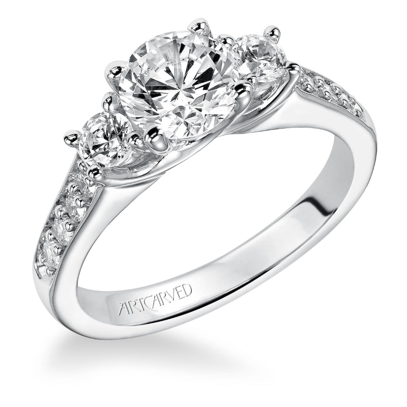 Artcarved Bridal Mounted with CZ Center Classic 3-Stone Engagement Ring Natalia 14K White Gold