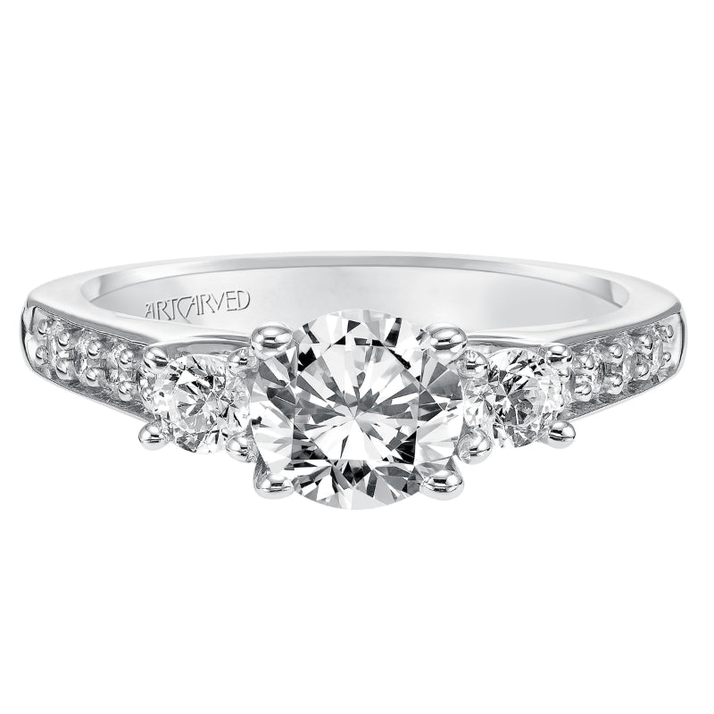 Artcarved Bridal Mounted with CZ Center Classic 3-Stone Engagement Ring Natalia 14K White Gold