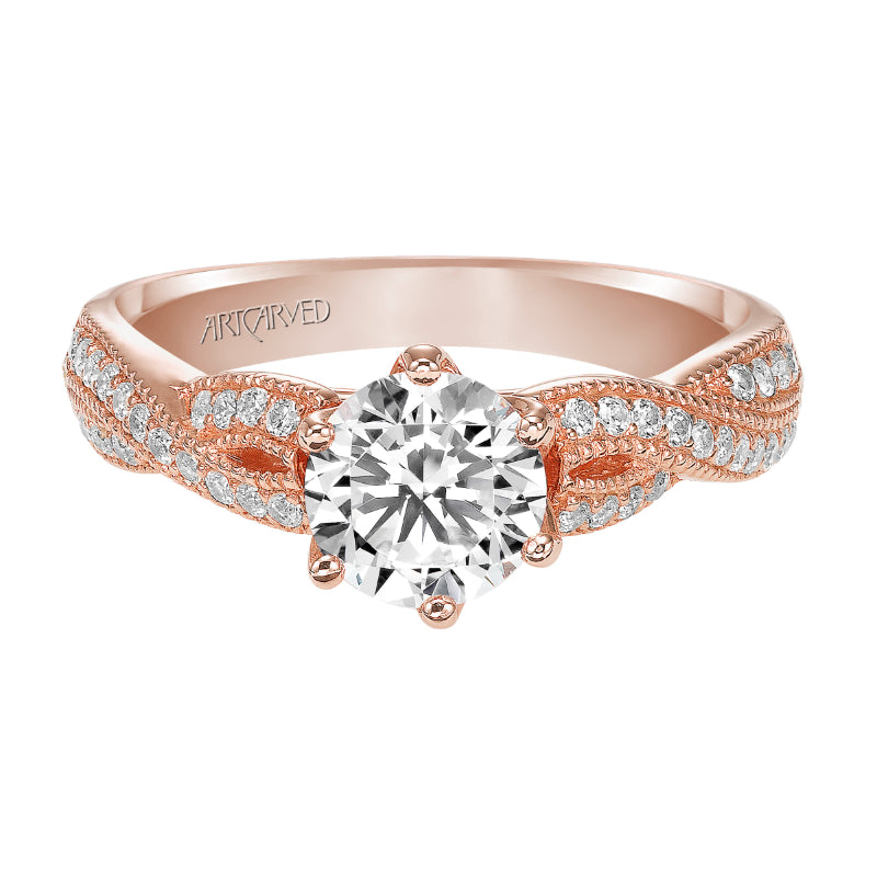 Artcarved Bridal Semi-Mounted with Side Stones Contemporary Twist Diamond Engagement Ring Calla 14K Rose Gold