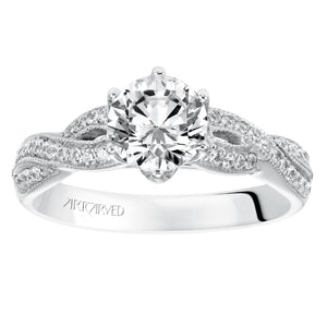 Artcarved Bridal Semi-Mounted with Side Stones Contemporary Twist Diamond Engagement Ring Calla 14K White Gold
