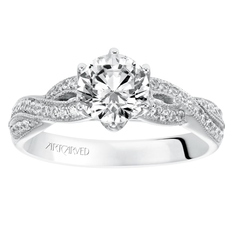 Artcarved Bridal Mounted with CZ Center Contemporary Twist Diamond Engagement Ring Calla 14K White Gold