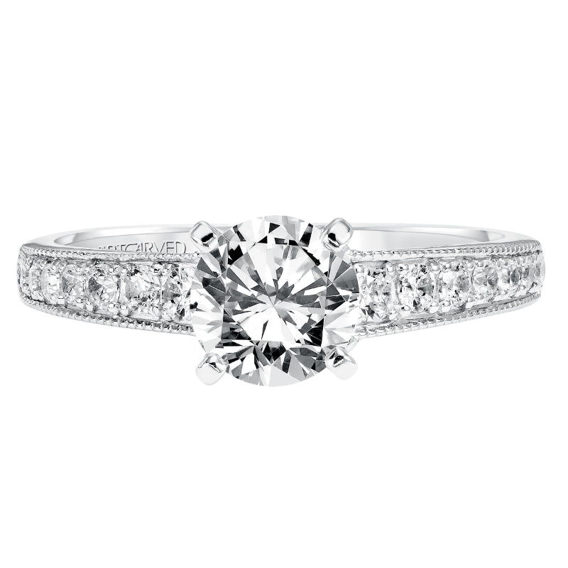 Artcarved Bridal Semi-Mounted with Side Stones Vintage Milgrain Diamond Engagement Ring Amelia 14K White Gold
