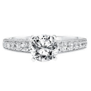 Artcarved Bridal Semi-Mounted with Side Stones Vintage Milgrain Diamond Engagement Ring Amelia 14K White Gold