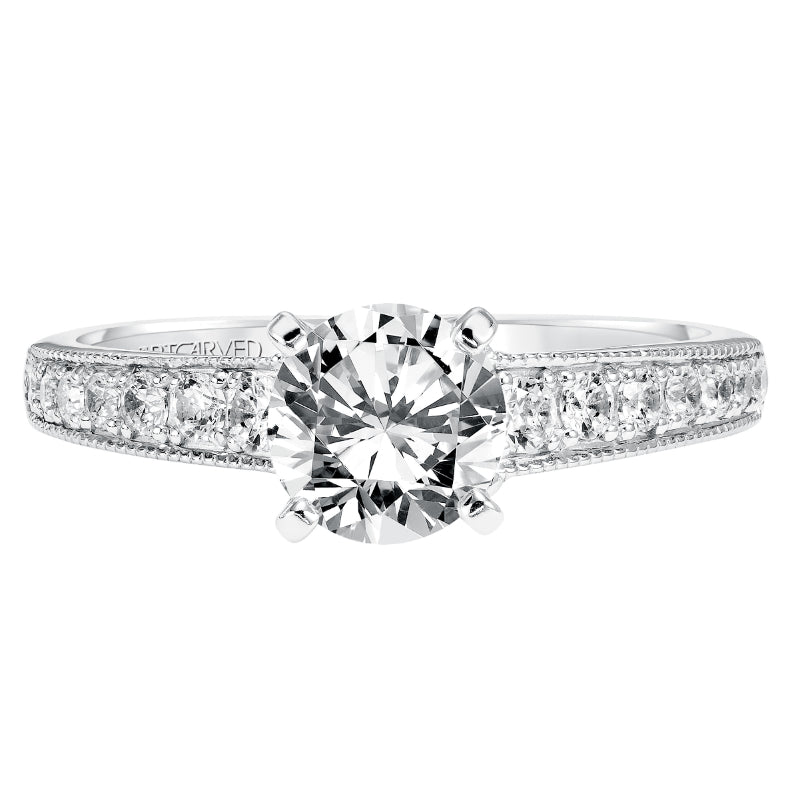 Artcarved Bridal Mounted with CZ Center Vintage Milgrain Diamond Engagement Ring Amelia 14K White Gold