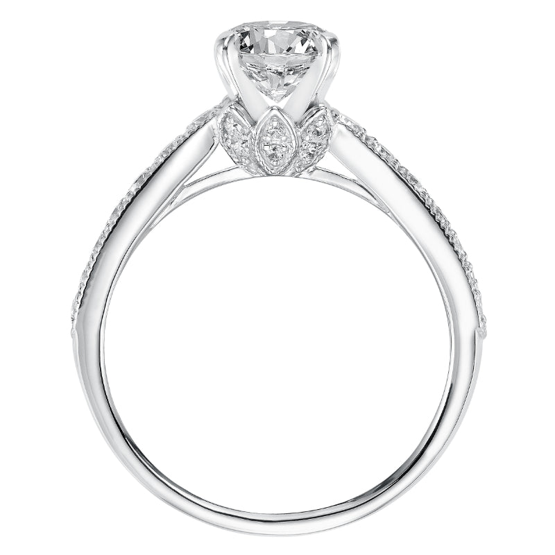 Artcarved Bridal Mounted with CZ Center Vintage Milgrain Diamond Engagement Ring Amelia 14K White Gold