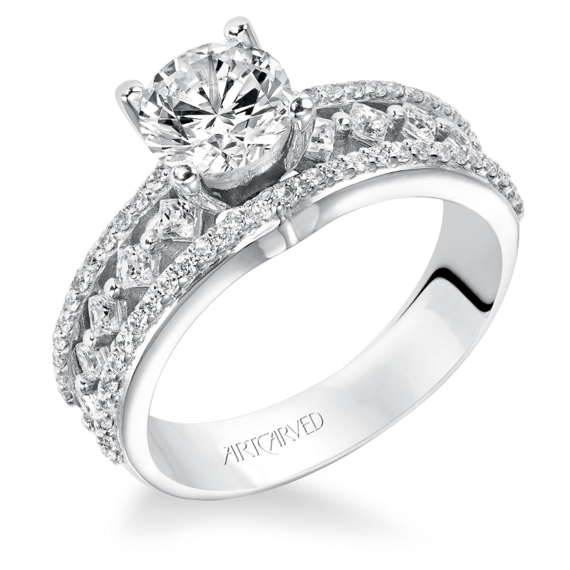 Artcarved Bridal Semi-Mounted with Side Stones Contemporary Diamond Engagement Ring Lauren 14K White Gold