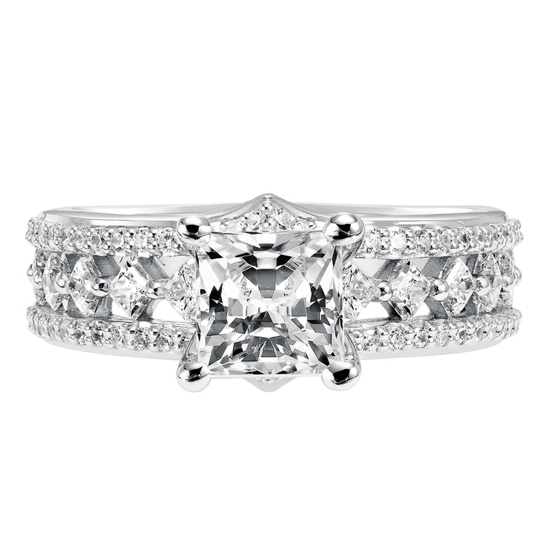 Artcarved Bridal Semi-Mounted with Side Stones Contemporary Diamond Engagement Ring Lauren 14K White Gold