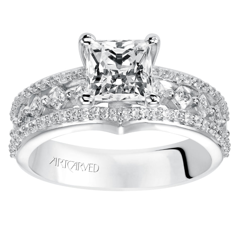 Artcarved Bridal Semi-Mounted with Side Stones Contemporary Diamond Engagement Ring Lauren 14K White Gold