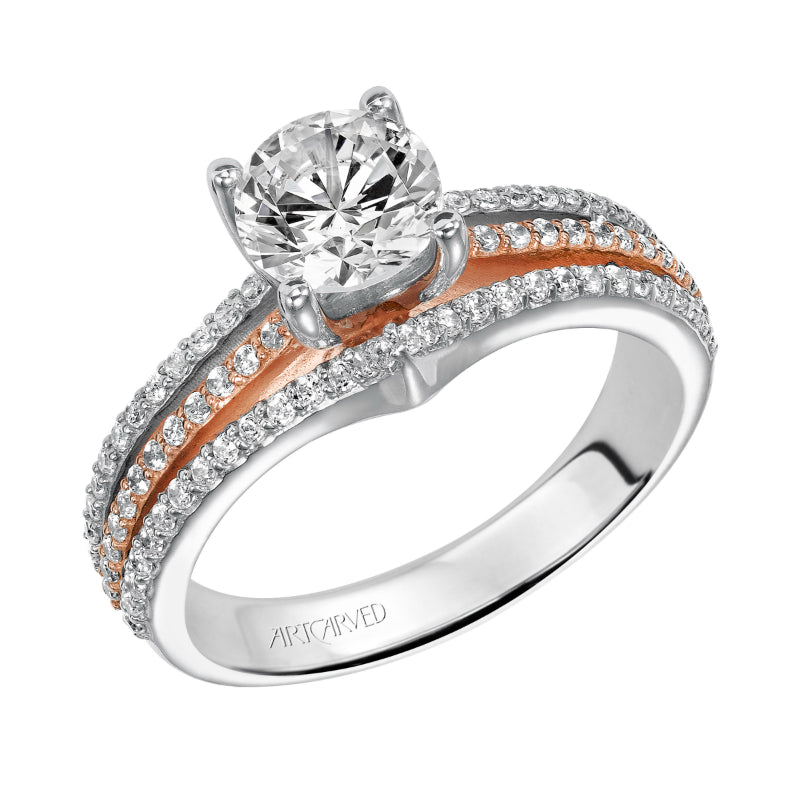 Artcarved Bridal Semi-Mounted with Side Stones Classic Diamond Engagement Ring Elizabeth 14K White Gold Primary & 14K Rose Gold