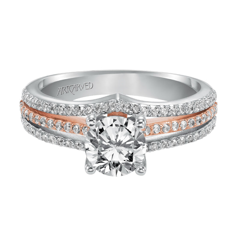 Artcarved Bridal Mounted with CZ Center Classic Diamond Engagement Ring Elizabeth 14K White Gold Primary & 14K Rose Gold