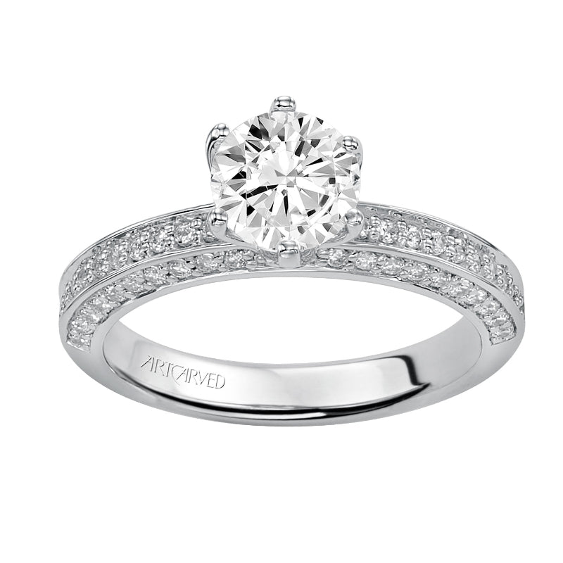Artcarved Bridal Mounted with Side Stones Contemporary Engagement Ring Ines 14K White Gold