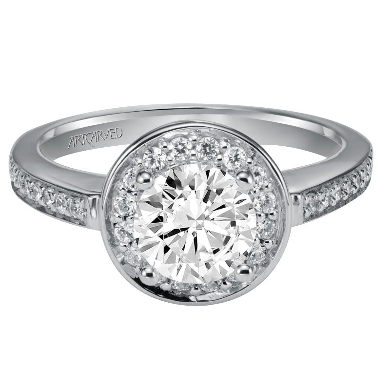 Artcarved Bridal Semi-Mounted with Side Stones Classic Halo Engagement Ring Nadia 14K White Gold