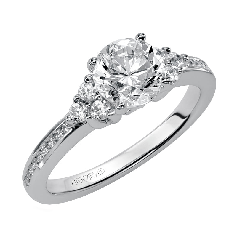 Artcarved Bridal Mounted with CZ Center Classic Diamond 3-Stone Engagement Ring Kayla 14K White Gold