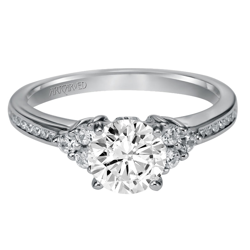 Artcarved Bridal Mounted with CZ Center Classic Diamond 3-Stone Engagement Ring Kayla 14K White Gold