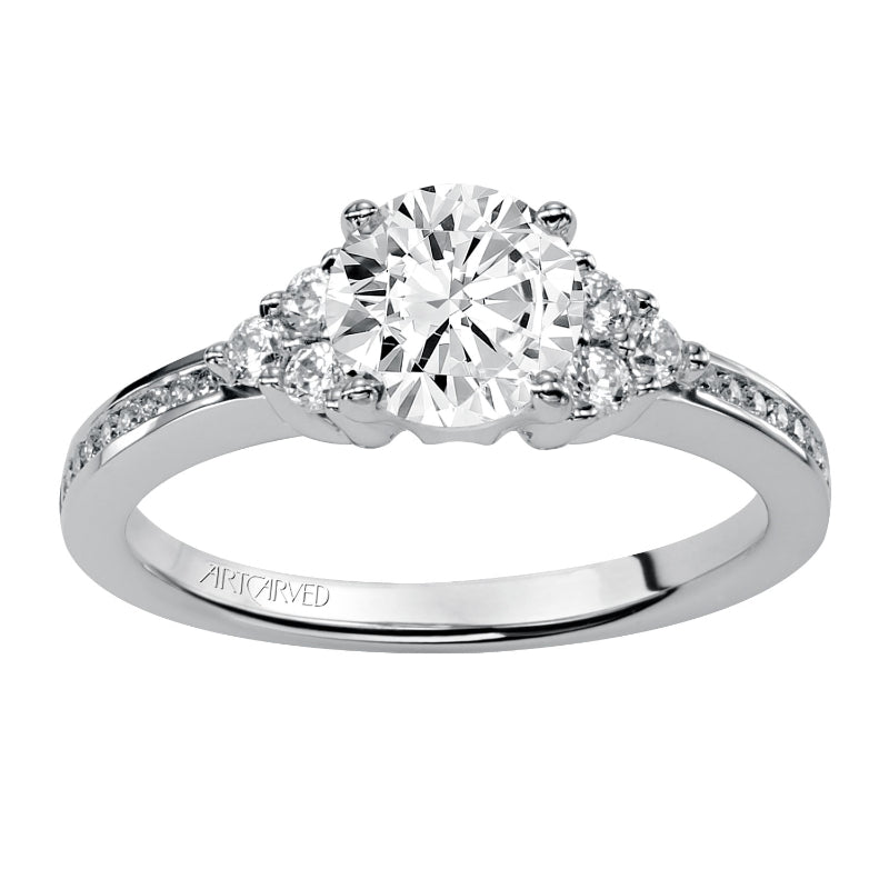 Artcarved Bridal Mounted with CZ Center Classic Diamond 3-Stone Engagement Ring Kayla 14K White Gold